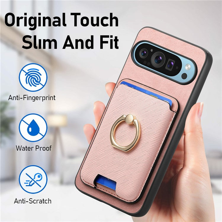 For Google Pixel 9 Pro XL Magnetic Case Leather+TPU Phone Cover Detachable Card Bag - Pink