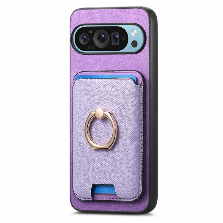 For Google Pixel 9 Pro XL Magnetic Case Leather+TPU Phone Cover Detachable Card Bag - Purple