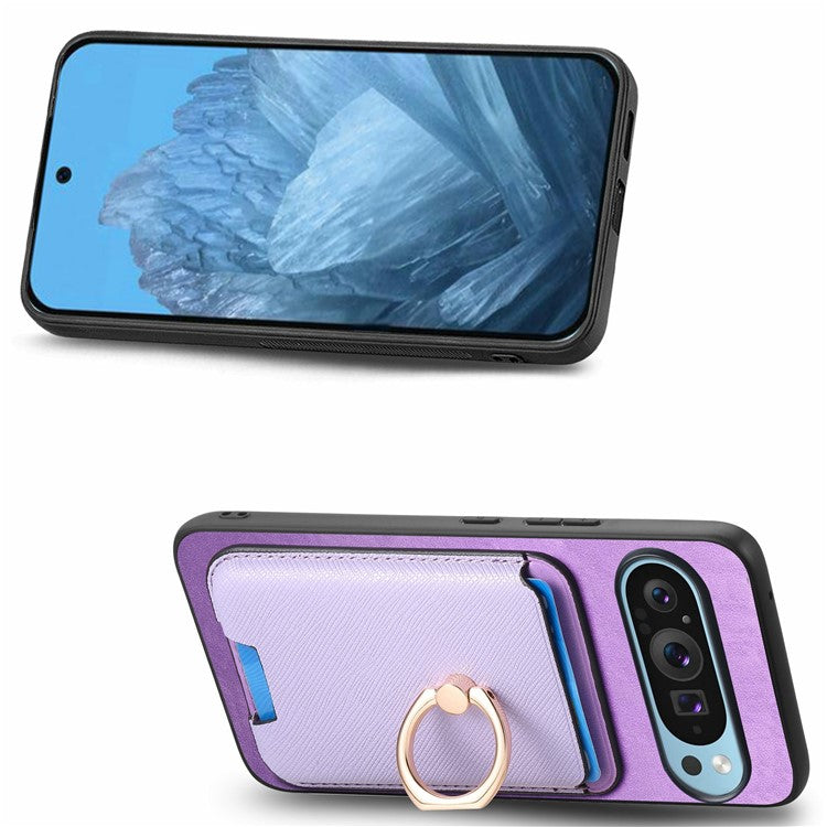 For Google Pixel 9 Pro XL Magnetic Case Leather+TPU Phone Cover Detachable Card Bag - Purple