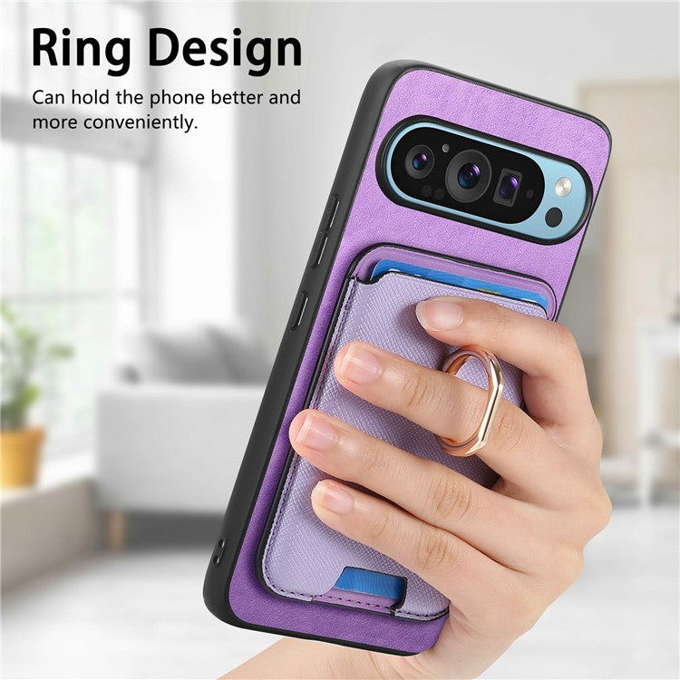 For Google Pixel 9 Pro XL Magnetic Case Leather+TPU Phone Cover Detachable Card Bag - Purple