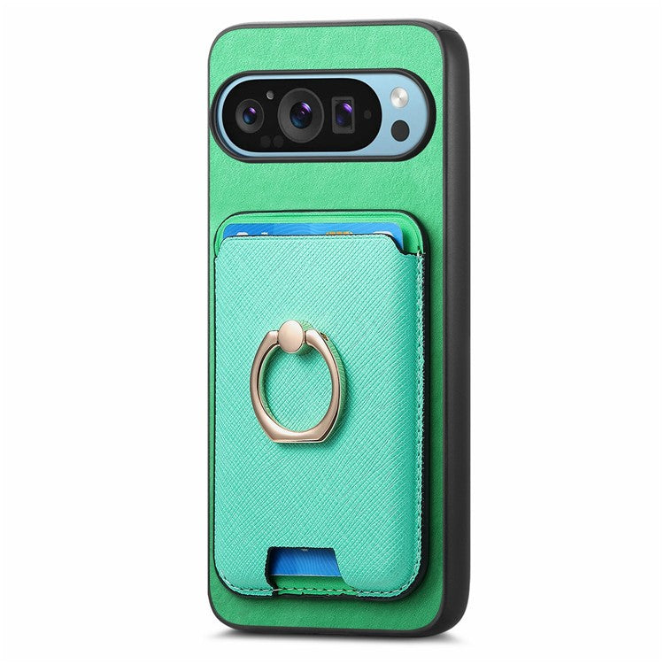 For Google Pixel 9 Pro XL Magnetic Case Leather+TPU Phone Cover Detachable Card Bag - Green