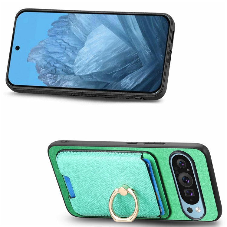 For Google Pixel 9 Pro XL Magnetic Case Leather+TPU Phone Cover Detachable Card Bag - Green