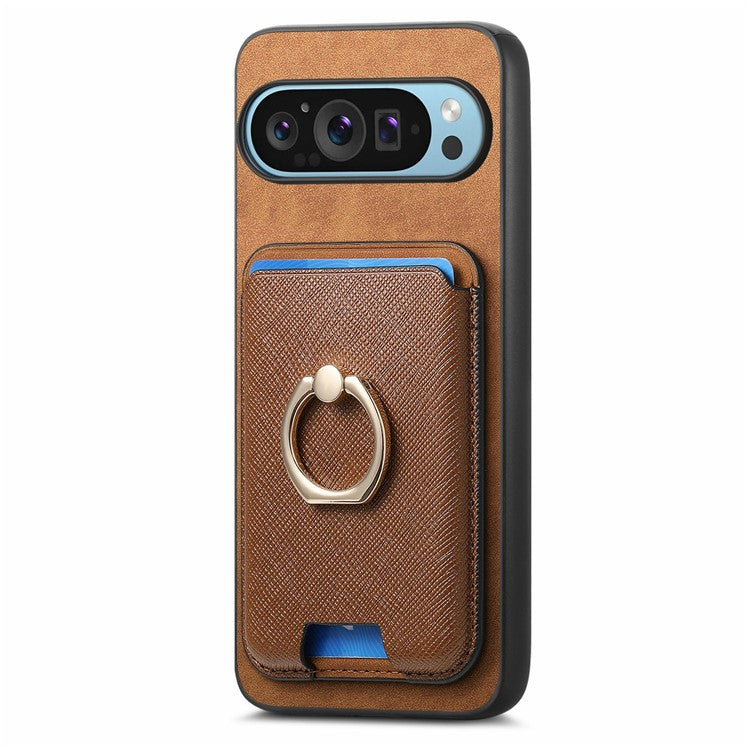 For Google Pixel 9 Pro XL Magnetic Case Leather+TPU Phone Cover Detachable Card Bag - Brown