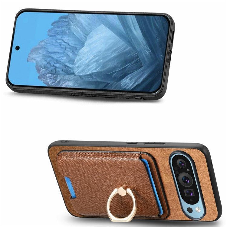 For Google Pixel 9 Pro XL Magnetic Case Leather+TPU Phone Cover Detachable Card Bag - Brown