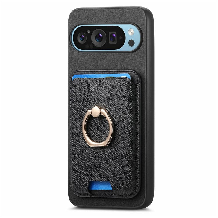 For Google Pixel 9 Pro XL Magnetic Case Leather+TPU Phone Cover Detachable Card Bag - Black