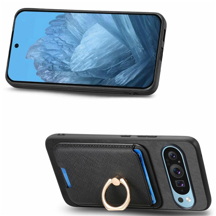 For Google Pixel 9 Pro XL Magnetic Case Leather+TPU Phone Cover Detachable Card Bag - Black