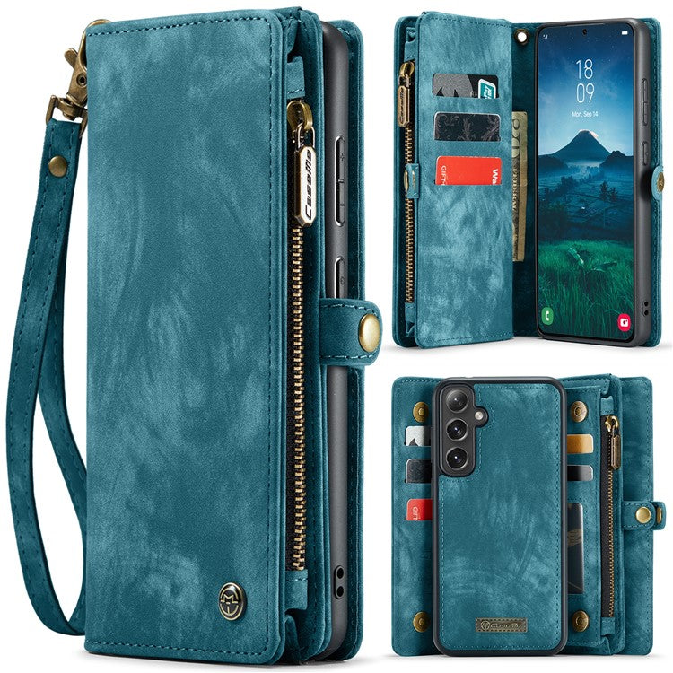 For Samsung Galaxy S24 FE Case CASEME 008 Series Detachable Leather Zipper Wallet Phone Cover - Blue