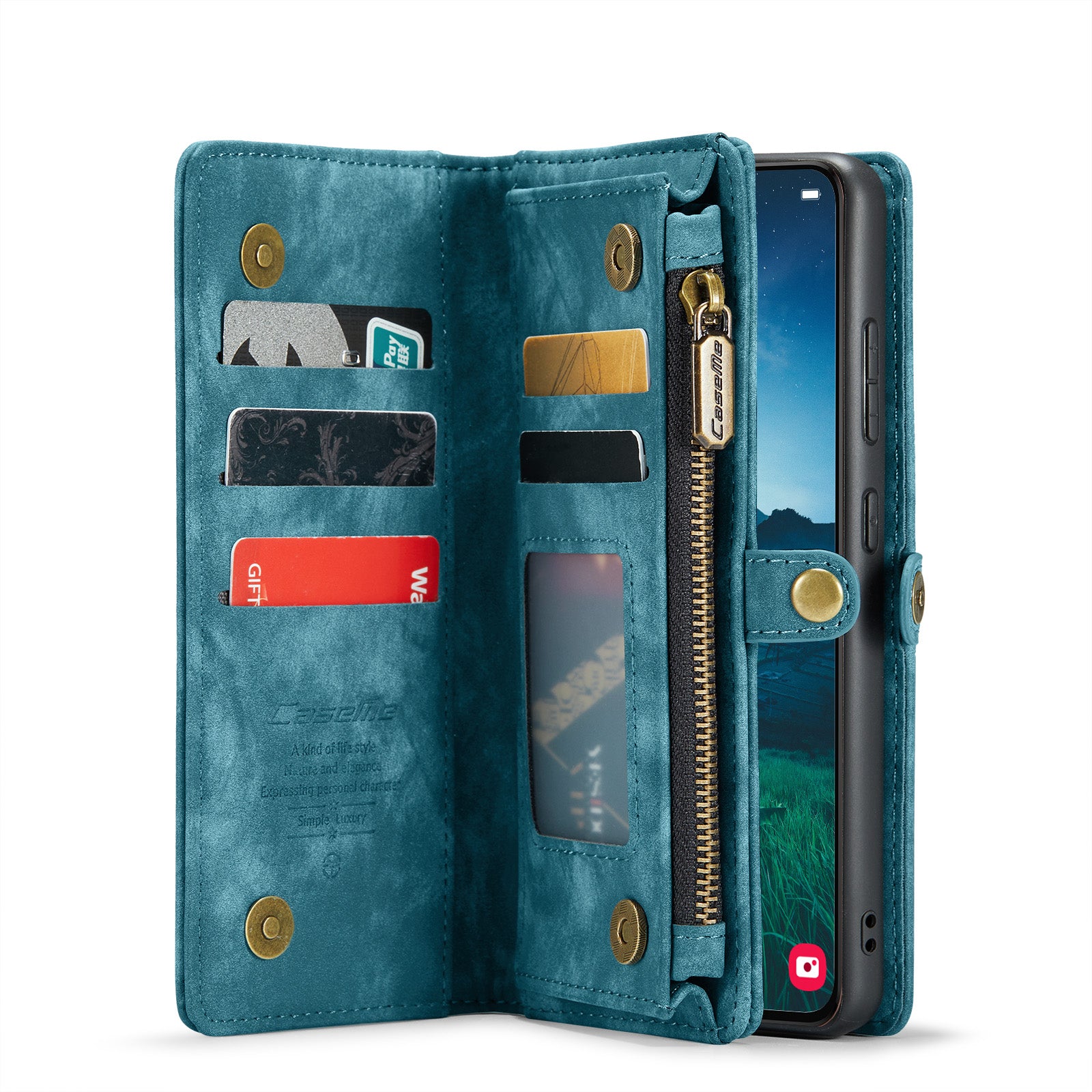 For Samsung Galaxy S24 FE Case CASEME 008 Series Detachable Leather Zipper Wallet Phone Cover - Blue