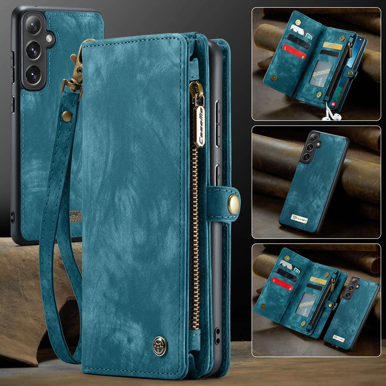 For Samsung Galaxy S24 FE Case CASEME 008 Series Detachable Leather Zipper Wallet Phone Cover - Blue