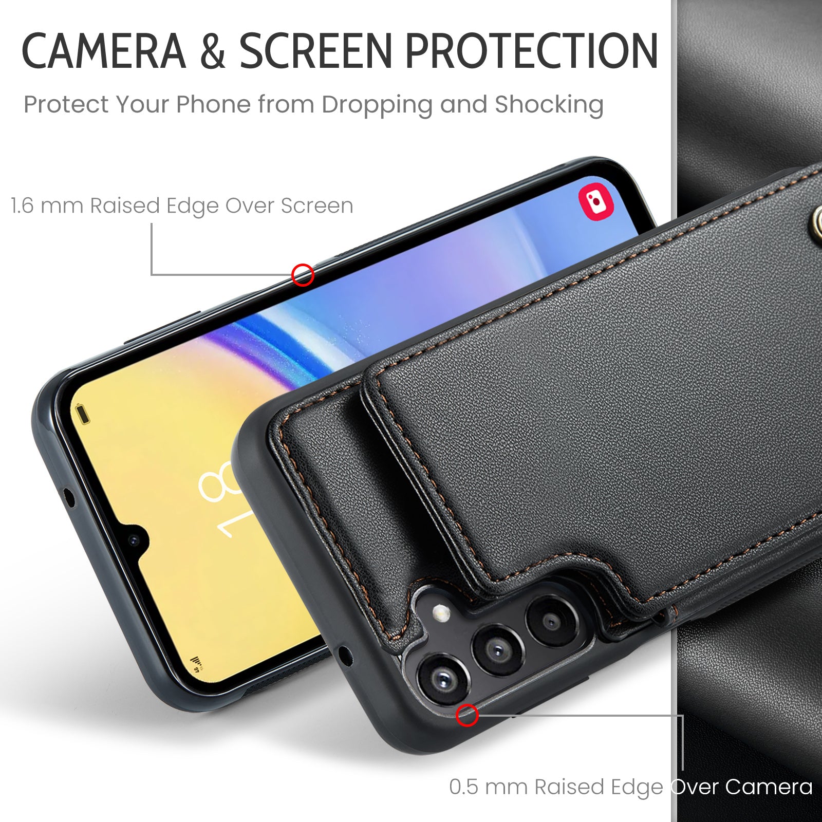 For Samsung Galaxy A16 5G / A16 4G Case CASEME C22 Series  Leather+TPU Cover RFID Blocking 5 Card Slots - Black