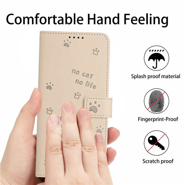 For Google Pixel 9 Pro / Pixel 9 Case with Strap Cats Imprint Leather Wallet Phone Cover - Beige