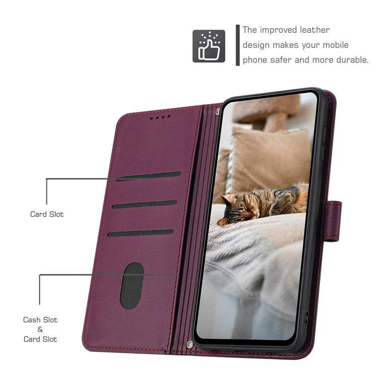 For Google Pixel 9 Pro / Pixel 9 Case with Strap Cats Imprint Leather Wallet Phone Cover - Wine Red