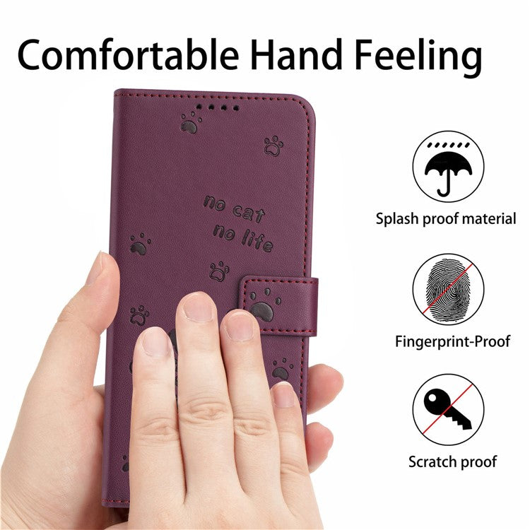 For Google Pixel 9 Pro / Pixel 9 Case with Strap Cats Imprint Leather Wallet Phone Cover - Wine Red