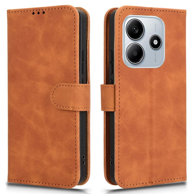 For Xiaomi Redmi Note 14 5G / 14 4G Leather Case Skin-Feel Anti-Drop Wallet Flip Phone Cover - Brown