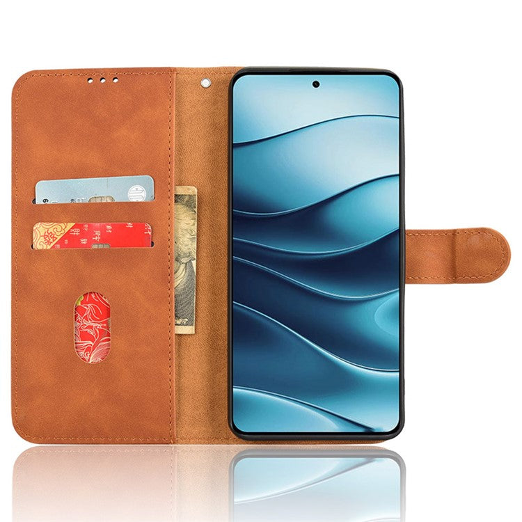 For Xiaomi Redmi Note 14 5G / 14 4G Leather Case Skin-Feel Anti-Drop Wallet Flip Phone Cover - Brown