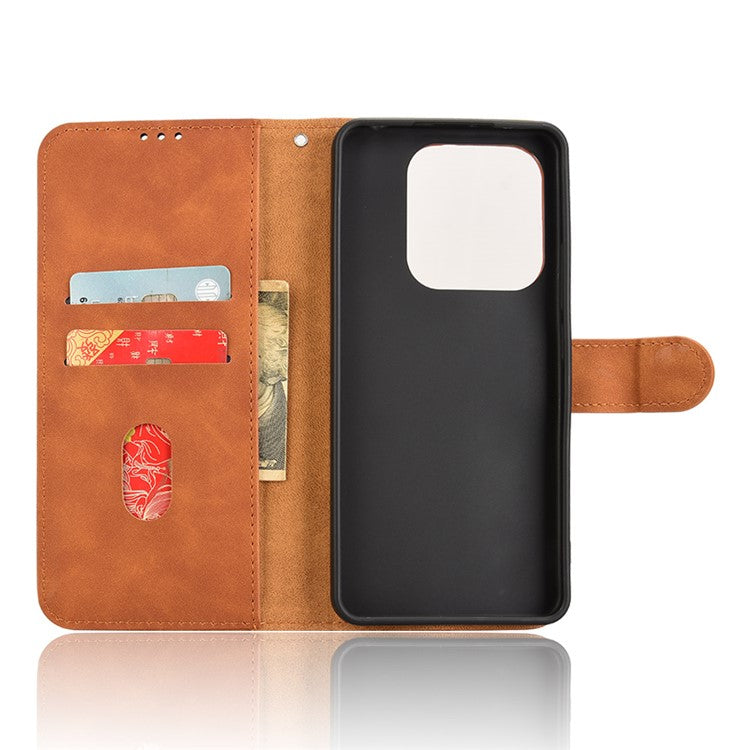 For Xiaomi Redmi Note 14 5G / 14 4G Leather Case Skin-Feel Anti-Drop Wallet Flip Phone Cover - Brown