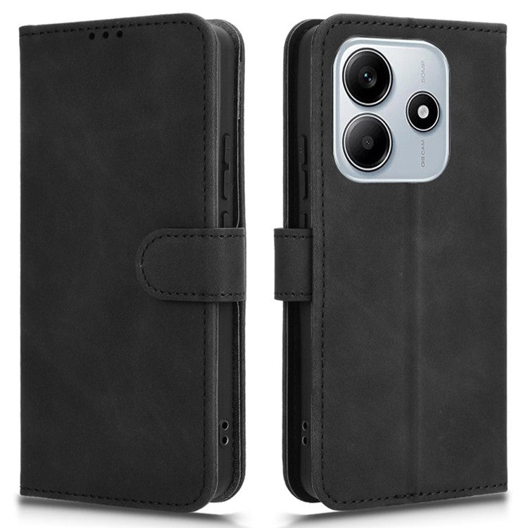 For Xiaomi Redmi Note 14 5G / 14 4G Leather Case Skin-Feel Anti-Drop Wallet Flip Phone Cover - Black