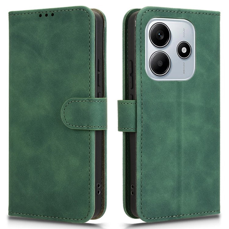 For Xiaomi Redmi Note 14 5G / 14 4G Leather Case Skin-Feel Anti-Drop Wallet Flip Phone Cover - Green