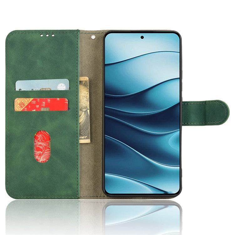 For Xiaomi Redmi Note 14 5G / 14 4G Leather Case Skin-Feel Anti-Drop Wallet Flip Phone Cover - Green