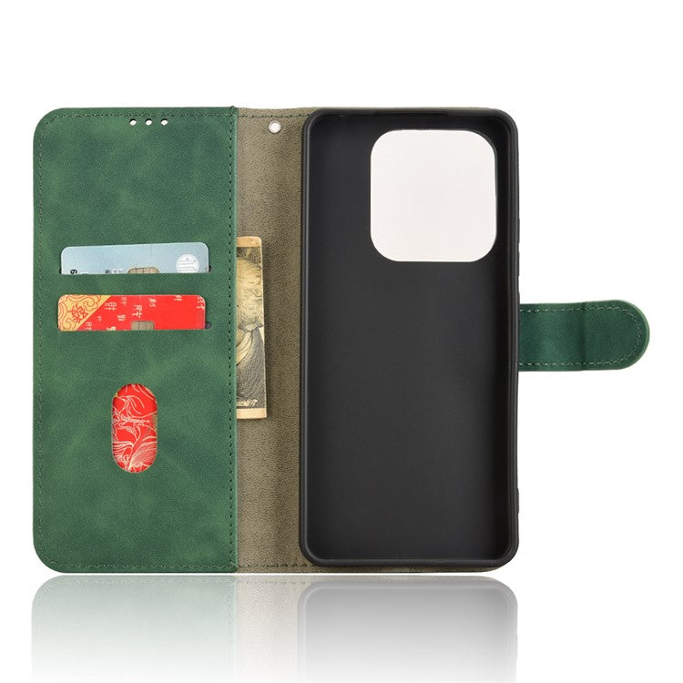 For Xiaomi Redmi Note 14 5G / 14 4G Leather Case Skin-Feel Anti-Drop Wallet Flip Phone Cover - Green