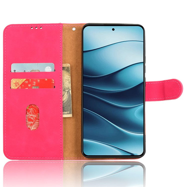 For Xiaomi Redmi Note 14 5G / 14 4G Leather Case Skin-Feel Anti-Drop Wallet Flip Phone Cover - Rose