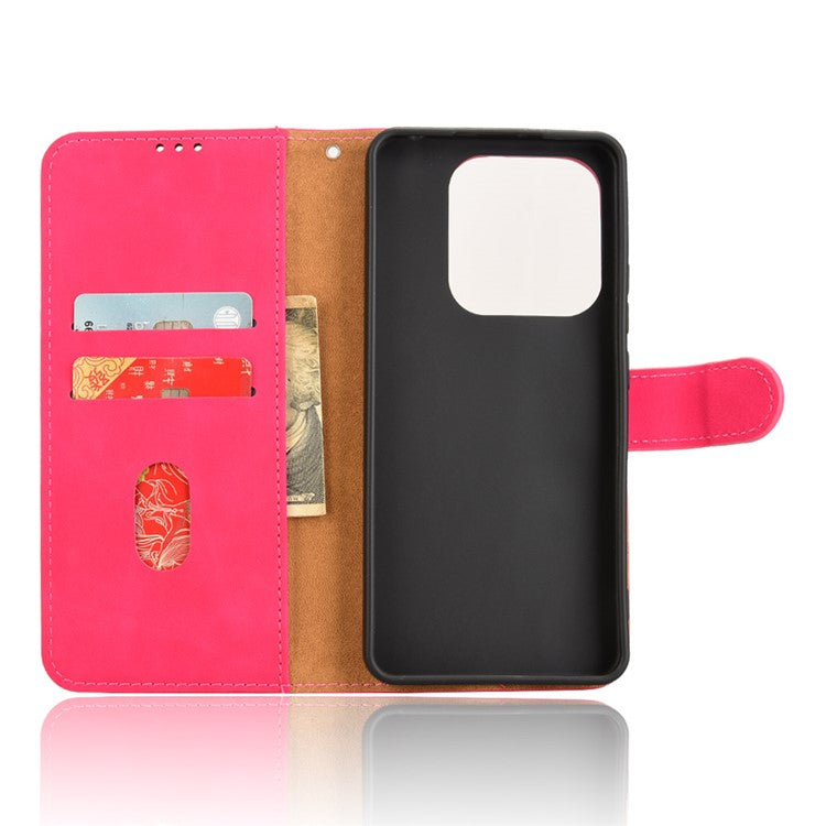 For Xiaomi Redmi Note 14 5G / 14 4G Leather Case Skin-Feel Anti-Drop Wallet Flip Phone Cover - Rose