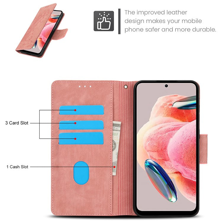 SY-001 For Xiaomi Poco C75 4G / Redmi 14R 5G / 14C 4G Case Flower Butterfly Leather Wallet Phone Cover with Hand Strap - Pink