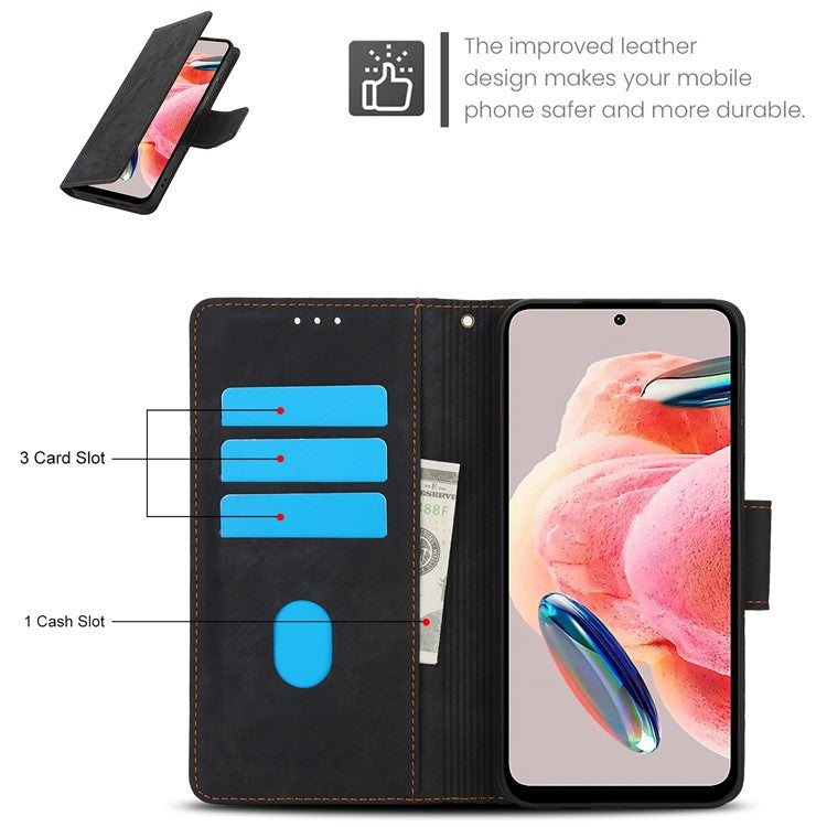 SY-001 For Xiaomi Poco C75 4G / Redmi 14R 5G / 14C 4G Case Flower Butterfly Leather Wallet Phone Cover with Hand Strap - Black