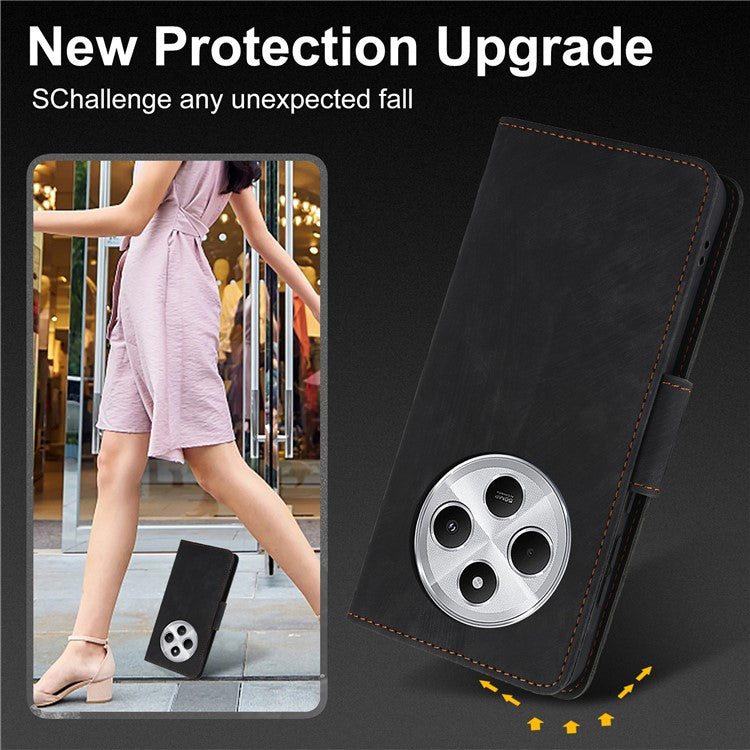 SY-001 For Xiaomi Poco C75 4G / Redmi 14R 5G / 14C 4G Case Flower Butterfly Leather Wallet Phone Cover with Hand Strap - Black