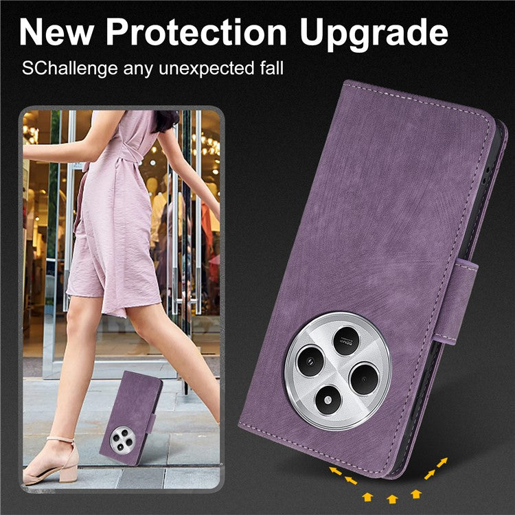 SY-001 For Xiaomi Poco C75 4G / Redmi 14R 5G / 14C 4G Case Flower Butterfly Leather Wallet Phone Cover with Hand Strap - Purple