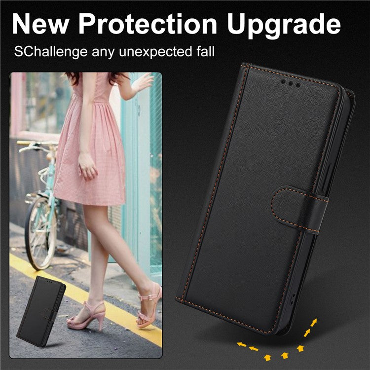 SY-003 For Xiaomi Poco C75 4G / Redmi 14R 5G / 14C 4G Case PU Leather Stand View Phone Wallet Cover with Shoulder Strap - Black