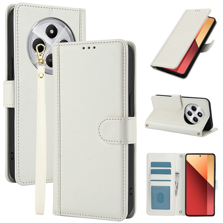 SY-003 For Xiaomi Poco C75 4G / Redmi 14R 5G / 14C 4G Case PU Leather Stand View Phone Wallet Cover with Shoulder Strap - White