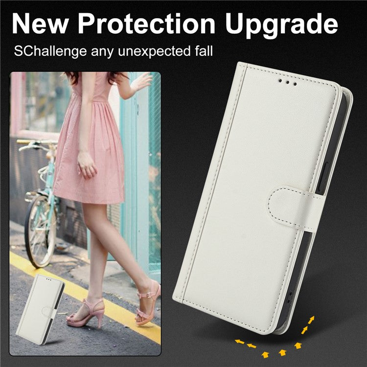 SY-003 For Xiaomi Poco C75 4G / Redmi 14R 5G / 14C 4G Case PU Leather Stand View Phone Wallet Cover with Shoulder Strap - White