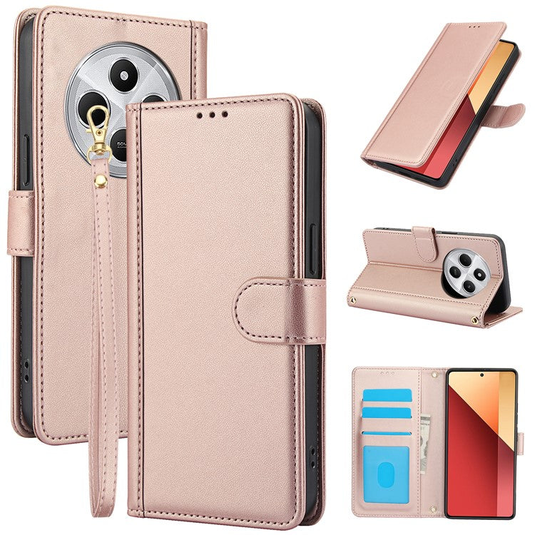 SY-003 For Xiaomi Poco C75 4G / Redmi 14R 5G / 14C 4G Case PU Leather Stand View Phone Wallet Cover with Shoulder Strap - Pink