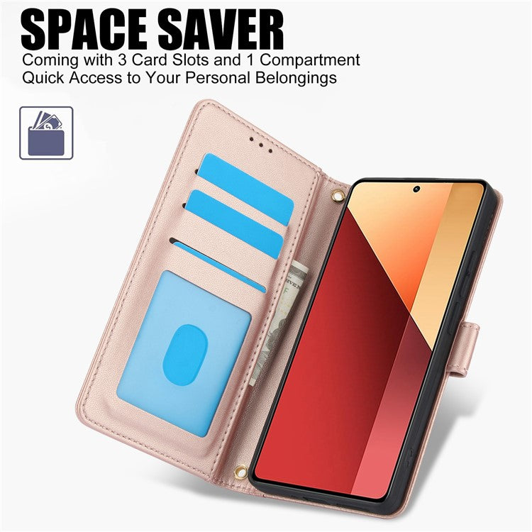 SY-003 For Xiaomi Poco C75 4G / Redmi 14R 5G / 14C 4G Case PU Leather Stand View Phone Wallet Cover with Shoulder Strap - Pink