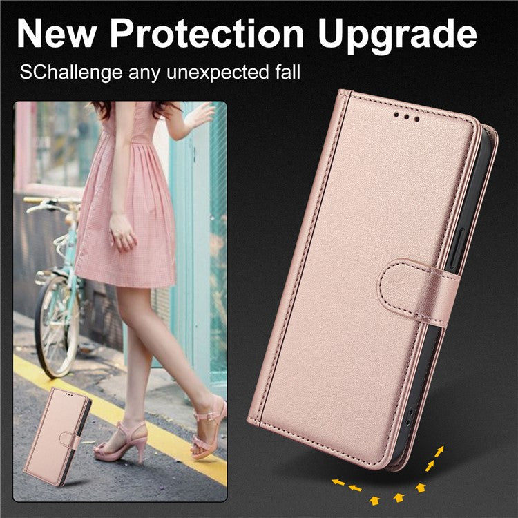 SY-003 For Xiaomi Poco C75 4G / Redmi 14R 5G / 14C 4G Case PU Leather Stand View Phone Wallet Cover with Shoulder Strap - Pink