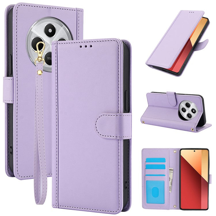 SY-003 For Xiaomi Poco C75 4G / Redmi 14R 5G / 14C 4G Case PU Leather Stand View Phone Wallet Cover with Shoulder Strap - Purple