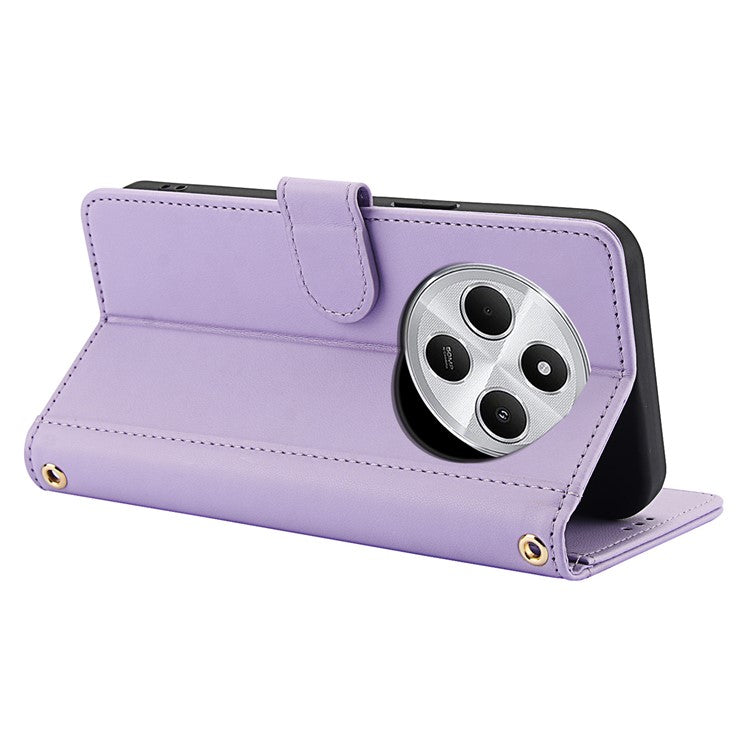 SY-003 For Xiaomi Poco C75 4G / Redmi 14R 5G / 14C 4G Case PU Leather Stand View Phone Wallet Cover with Shoulder Strap - Purple