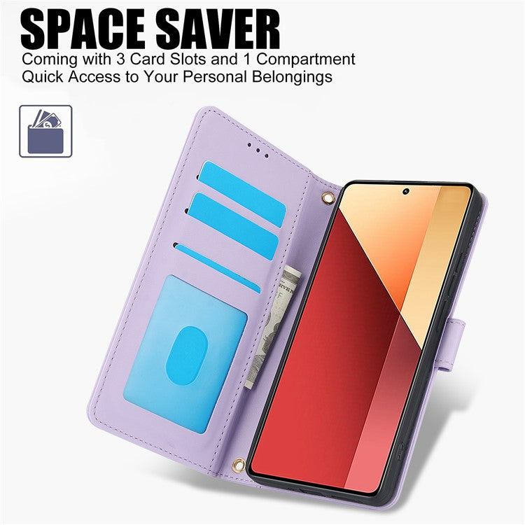 SY-003 For Xiaomi Poco C75 4G / Redmi 14R 5G / 14C 4G Case PU Leather Stand View Phone Wallet Cover with Shoulder Strap - Purple