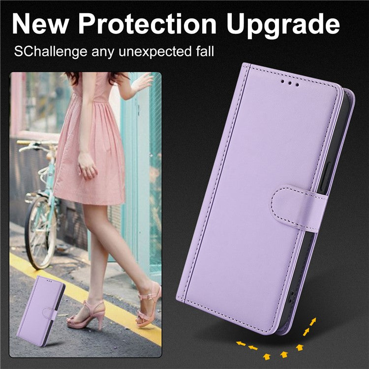 SY-003 For Xiaomi Poco C75 4G / Redmi 14R 5G / 14C 4G Case PU Leather Stand View Phone Wallet Cover with Shoulder Strap - Purple