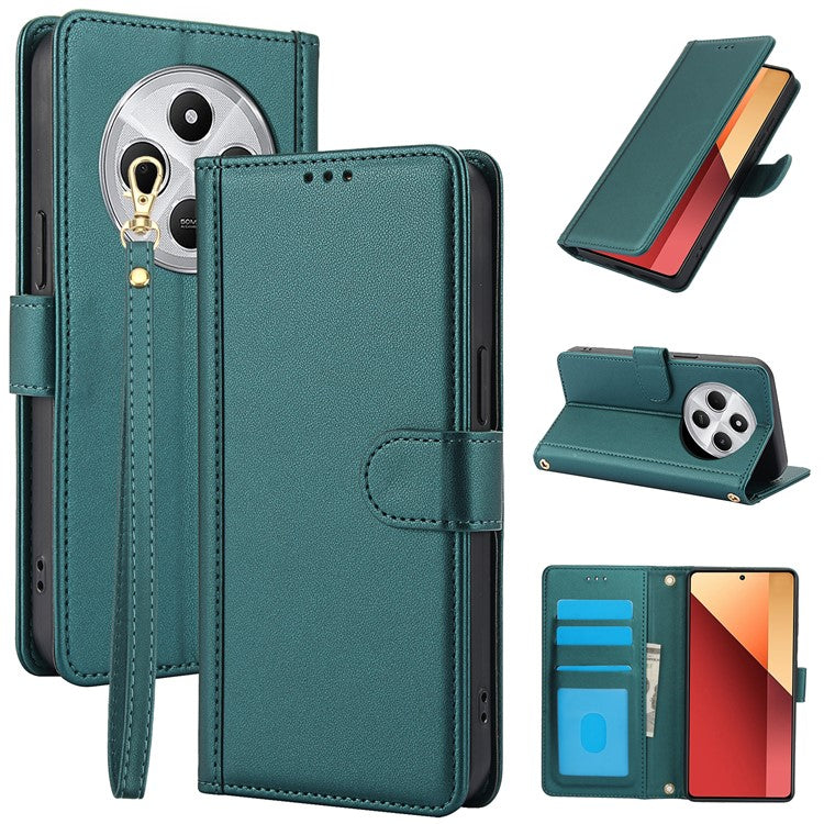 SY-003 For Xiaomi Poco C75 4G / Redmi 14R 5G / 14C 4G Case PU Leather Stand View Phone Wallet Cover with Shoulder Strap - Green