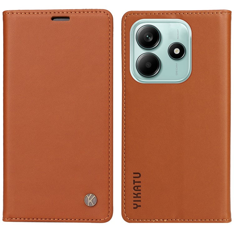 YIKATU YK-001 For Xiaomi Redmi Note 14 5G Case Stand Leather Phone Cover Strong Magnetic Closure - Brown