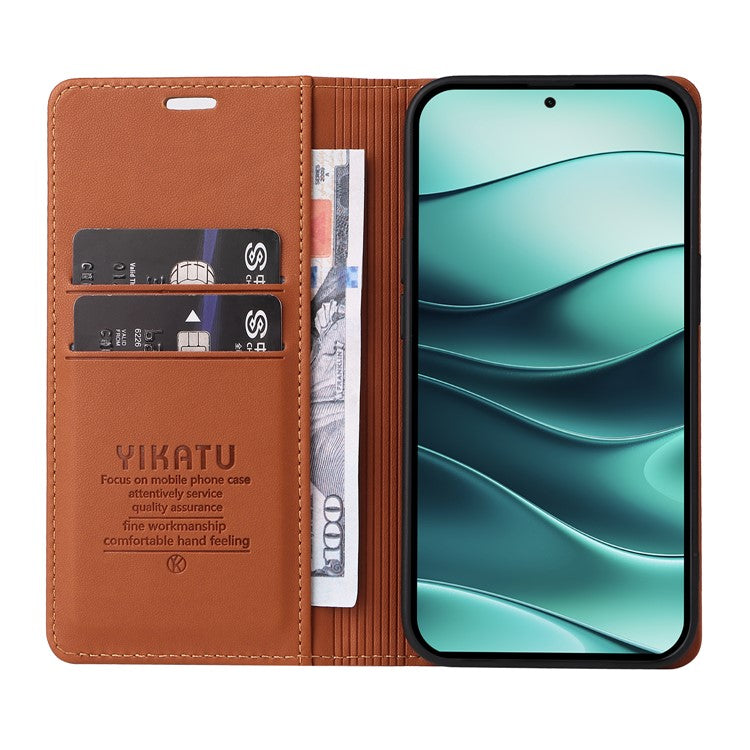 YIKATU YK-001 For Xiaomi Redmi Note 14 5G Case Stand Leather Phone Cover Strong Magnetic Closure - Brown