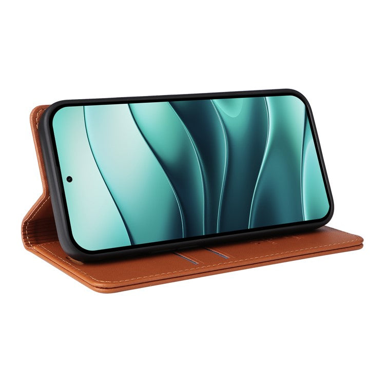 YIKATU YK-001 For Xiaomi Redmi Note 14 5G Case Stand Leather Phone Cover Strong Magnetic Closure - Brown