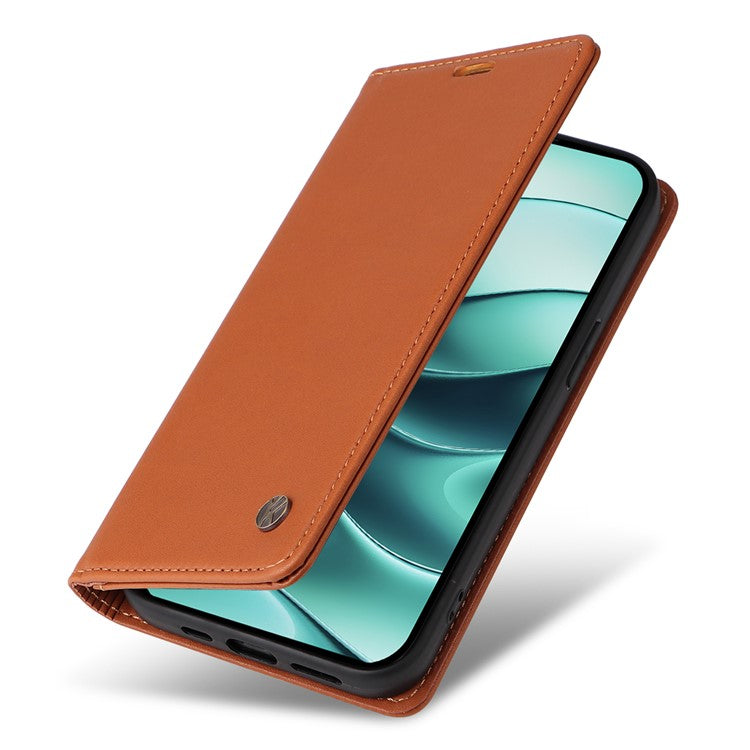 YIKATU YK-001 For Xiaomi Redmi Note 14 5G Case Stand Leather Phone Cover Strong Magnetic Closure - Brown