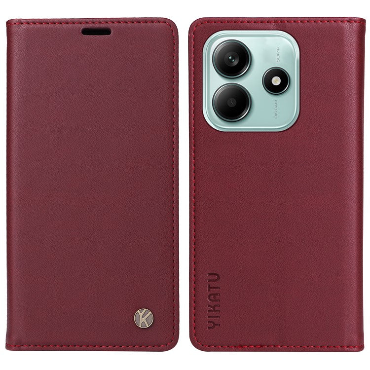 YIKATU YK-001 For Xiaomi Redmi Note 14 5G Case Stand Leather Phone Cover Strong Magnetic Closure - Wine Red