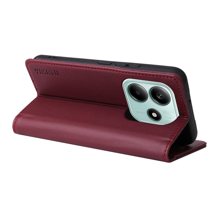 YIKATU YK-001 For Xiaomi Redmi Note 14 5G Case Stand Leather Phone Cover Strong Magnetic Closure - Wine Red