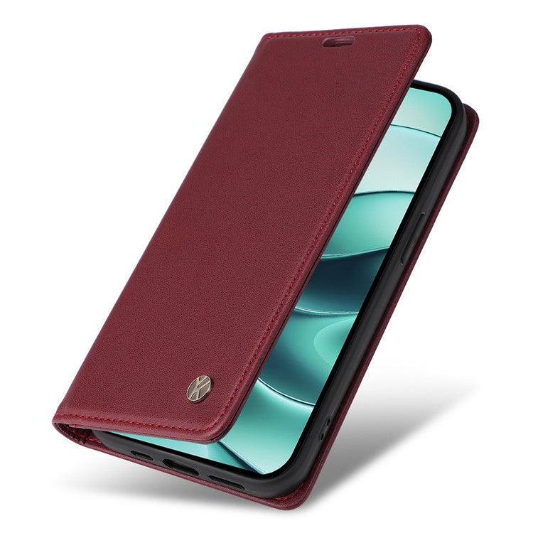 YIKATU YK-001 For Xiaomi Redmi Note 14 5G Case Stand Leather Phone Cover Strong Magnetic Closure - Wine Red