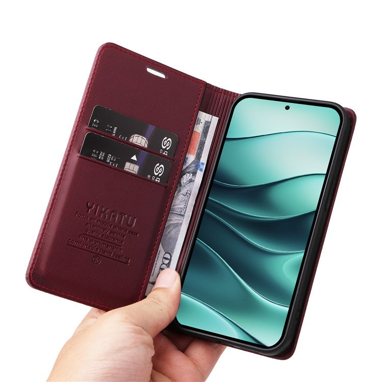 YIKATU YK-001 For Xiaomi Redmi Note 14 5G Case Stand Leather Phone Cover Strong Magnetic Closure - Wine Red