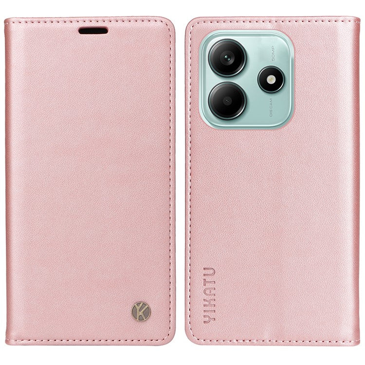 YIKATU YK-001 For Xiaomi Redmi Note 14 5G Case Stand Leather Phone Cover Strong Magnetic Closure - Rose Gold